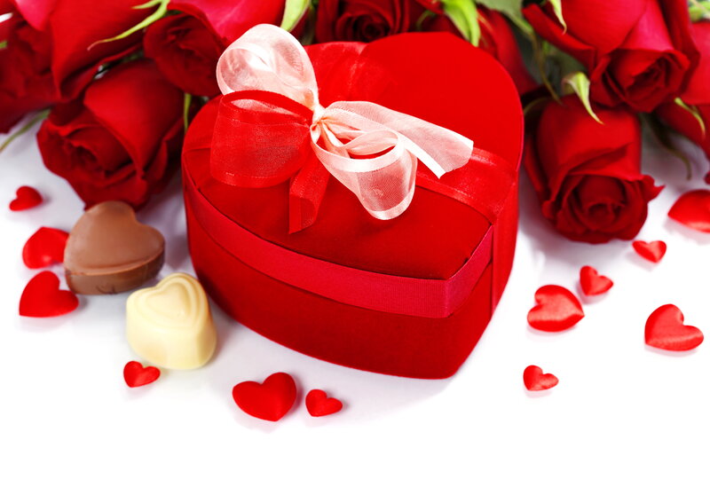 Heart-shaped Gift Box — Red, Romantic, Photograph, Roses, Chocolates