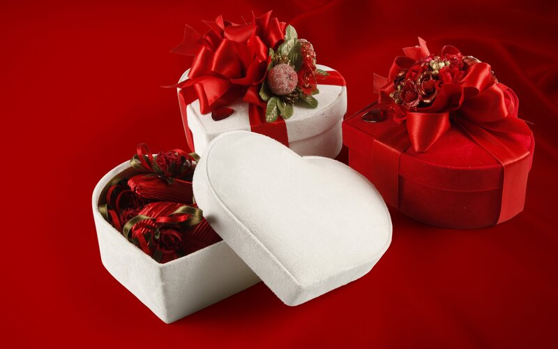 Heart-shaped Gift Boxes — Red, Festive, Photograph, Ribbons
