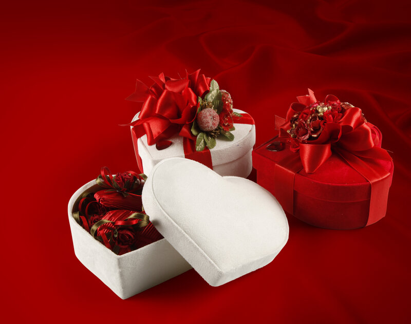 Heart-shaped Gift Boxes — Red, Festive, Photograph