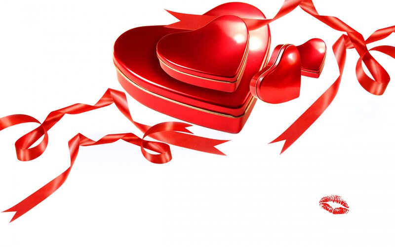 Heart-shaped Gift Boxes — Red, Romantic, Photograph, Ribbons, Lipstick Mark