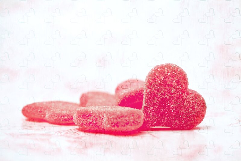 Heart-shaped Gummy Candies — Red, Sweet, Photograph, Sugar Coating, White Surface