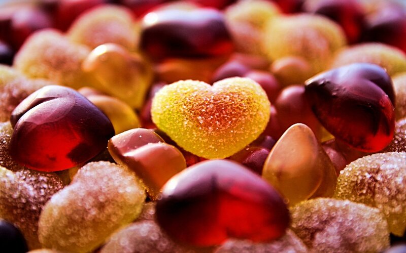 Heart-shaped Gummy Candies — Red, Sweet, Photograph