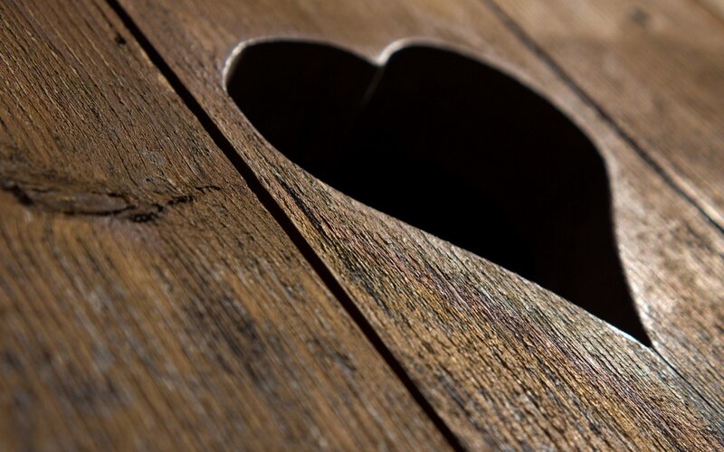 Heart-shaped Hole in Wood — Brown, Calm, Photograph