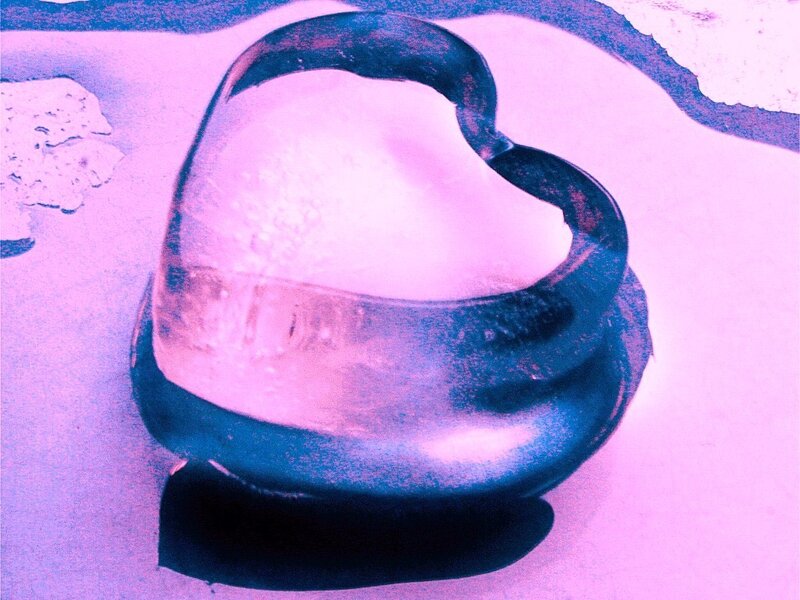 heart-shaped ice in purple light