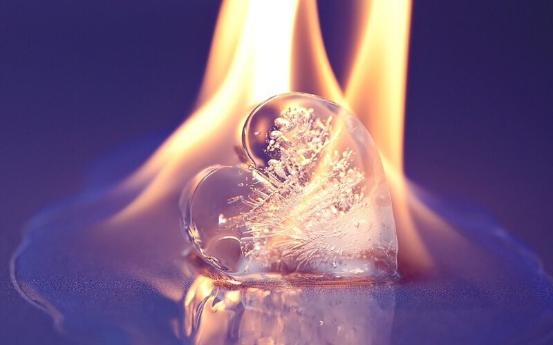 Heart-shaped Ice Melting — Purple, Dramatic, Photograph