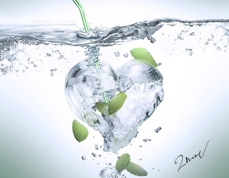 heart-shaped ice with mint