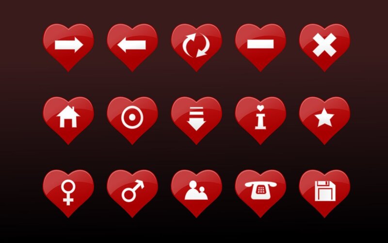 heart-shaped icons with symbols