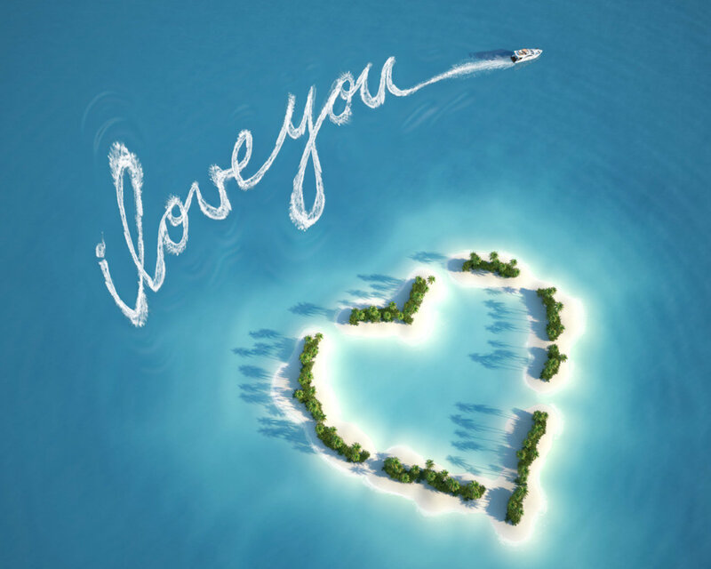 Heart-shaped Island — Blue, Serene, Afternoon, 3d Render, Boat