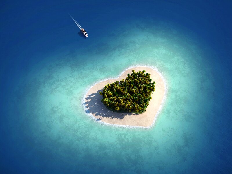 Heart-shaped Island — Blue, Serene, Afternoon, 3d Render