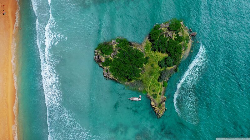 Heart-shaped Island — Blue, Serene, Afternoon, Photograph, Boat