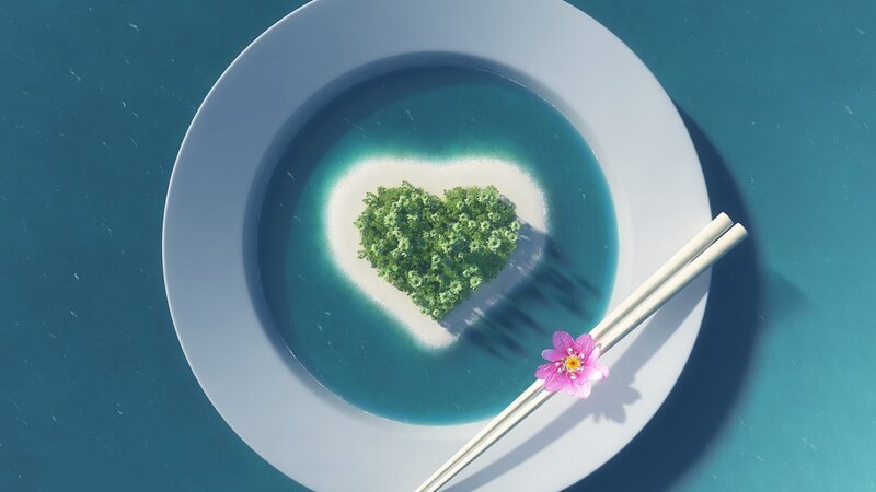 heart-shaped island in a bowl
