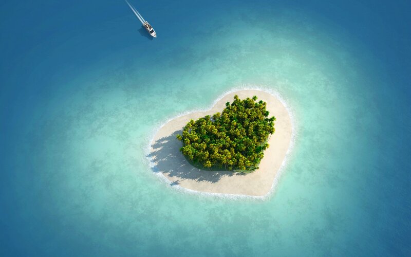 heart-shaped island with boat