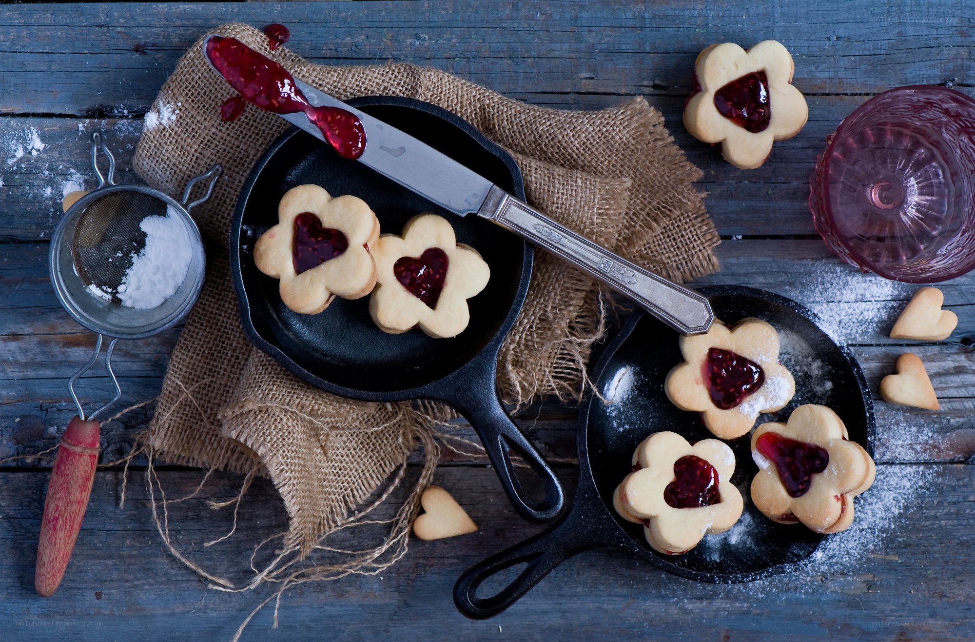heart-shaped jam cookies