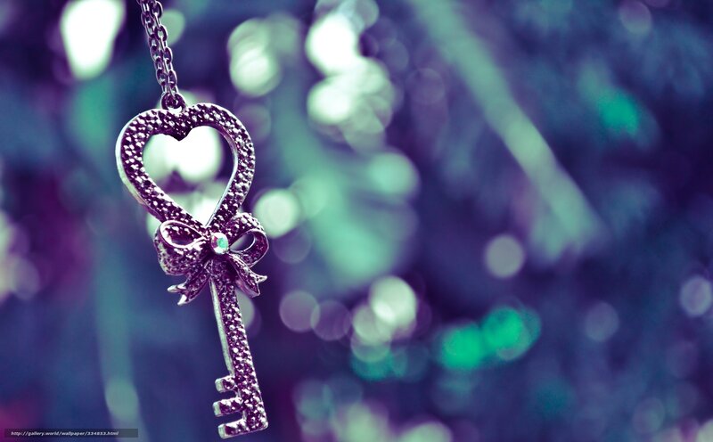 Heart-shaped Key Pendant — Purple, Dreamy, Photograph, Chain, Bow