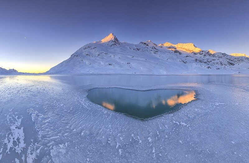 Heart-shaped Lake in Snow