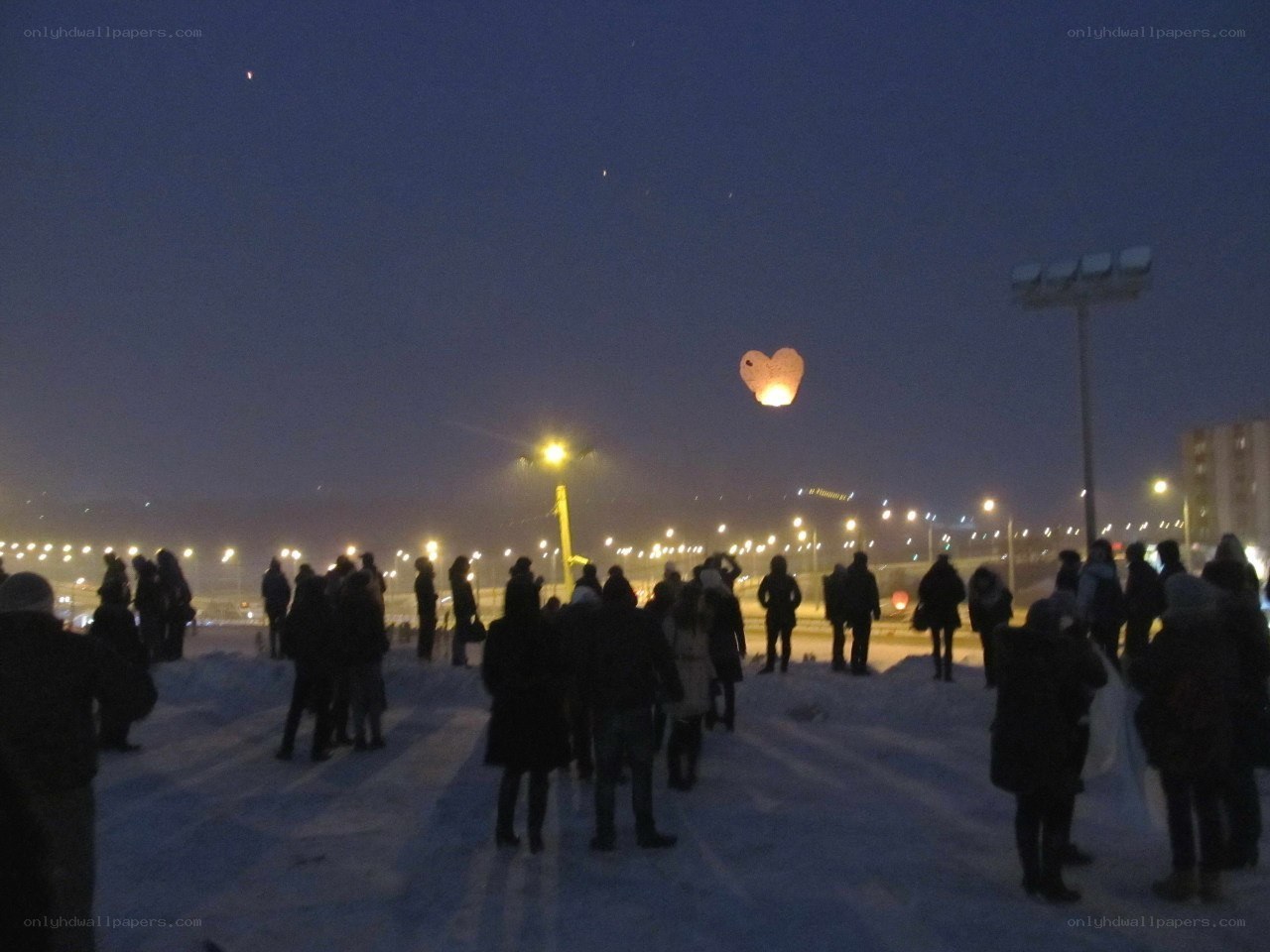 Heart-shaped lantern at night