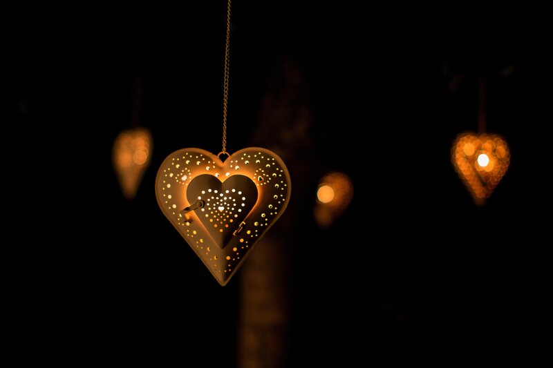 Heart-shaped Lanterns — Black, Warm, Night