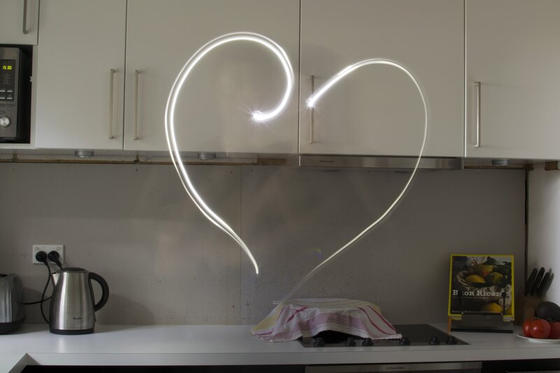 Heart-shaped light in kitchen