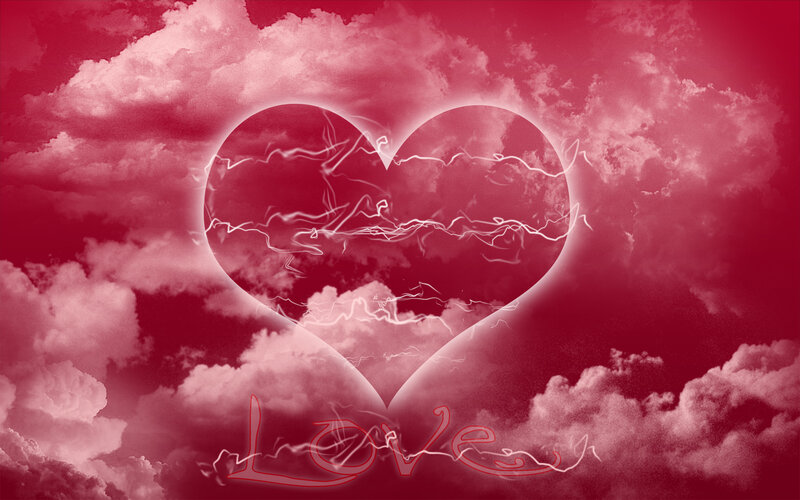 Heart-shaped lightning in red sky