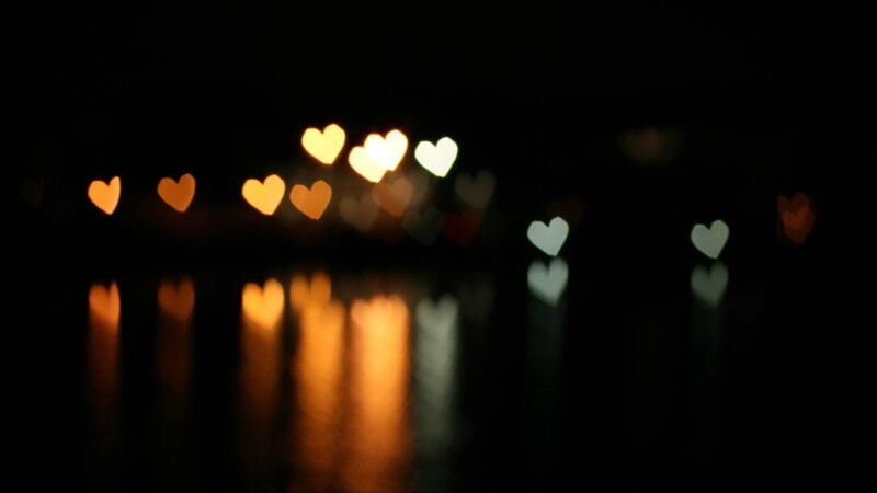 heart-shaped lights at night