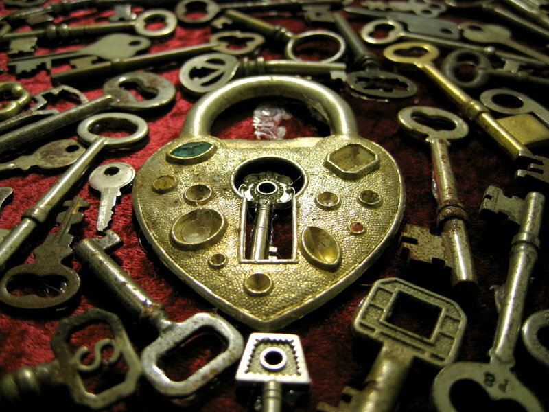 heart-shaped lock with keys