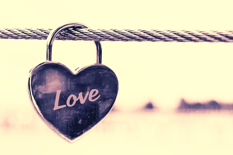 Heart-shaped lock with 'Love' inscription