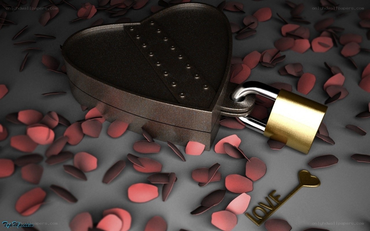 heart-shaped lock with rose petals