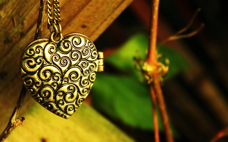 Heart-shaped Locket — Gold, Dramatic, Sunset, Photograph
