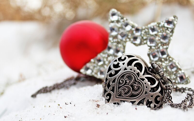 Heart-shaped Locket in Snow — White, Festive, Winter