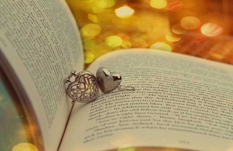 Heart-shaped Locket on Book — Gold, Cozy
