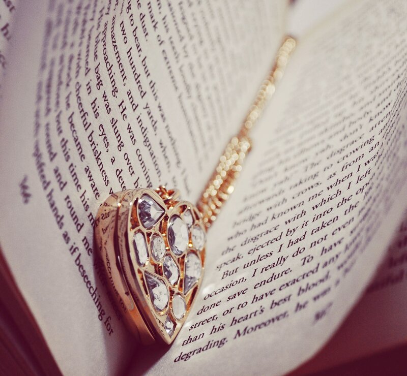 Heart-shaped Locket on Book — Gold
