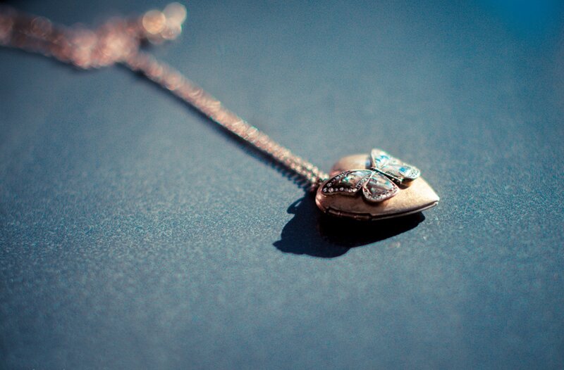 Heart-shaped Locket with Butterfly — Blue