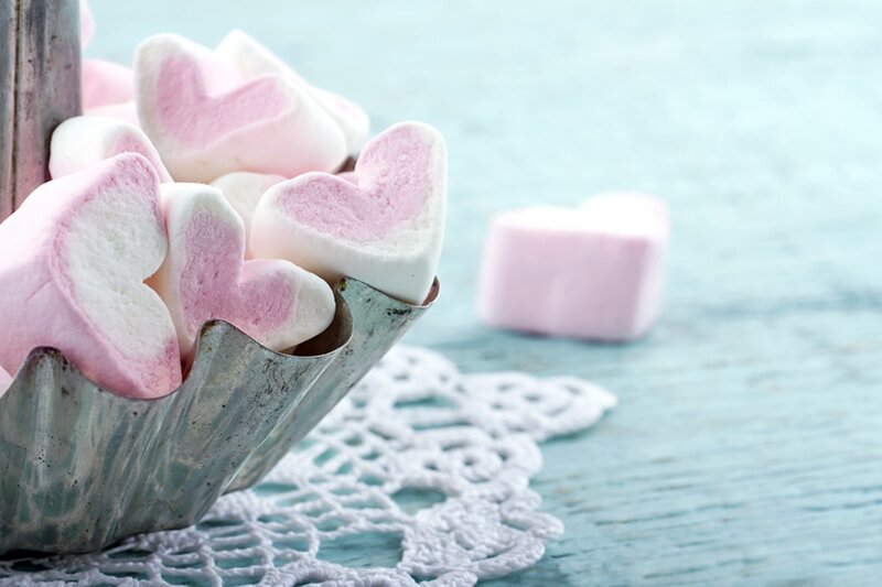 Heart-shaped Marshmallows — Pink, Sweet, Photograph, Metal Container