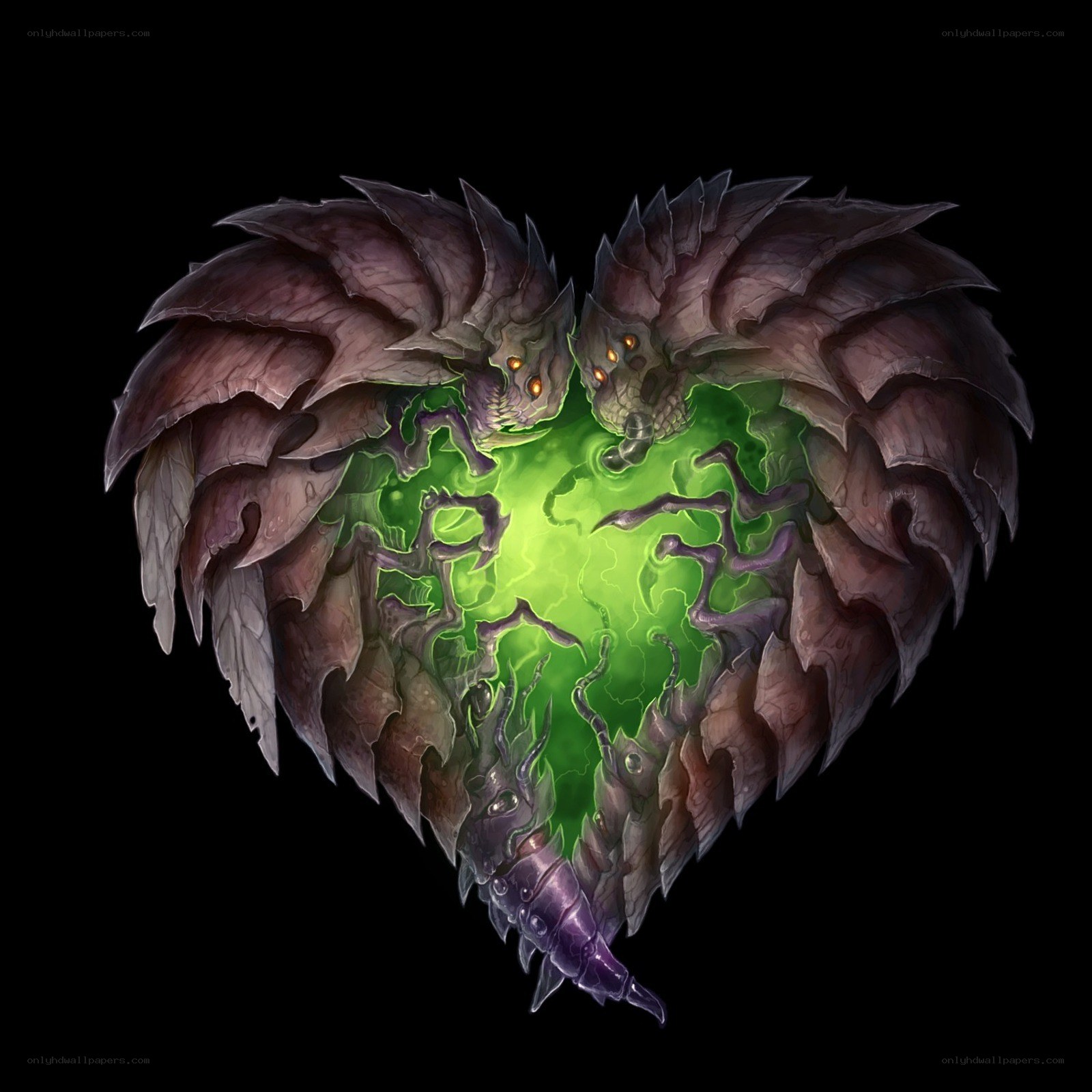 heart-shaped monster with glowing core