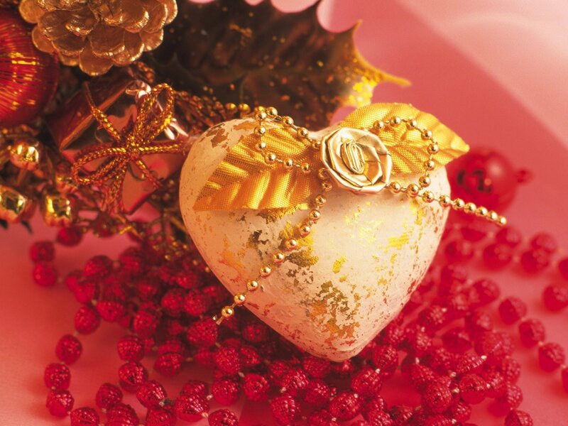 Heart-shaped Ornament — Red, Festive, Photograph, Gold Ribbon