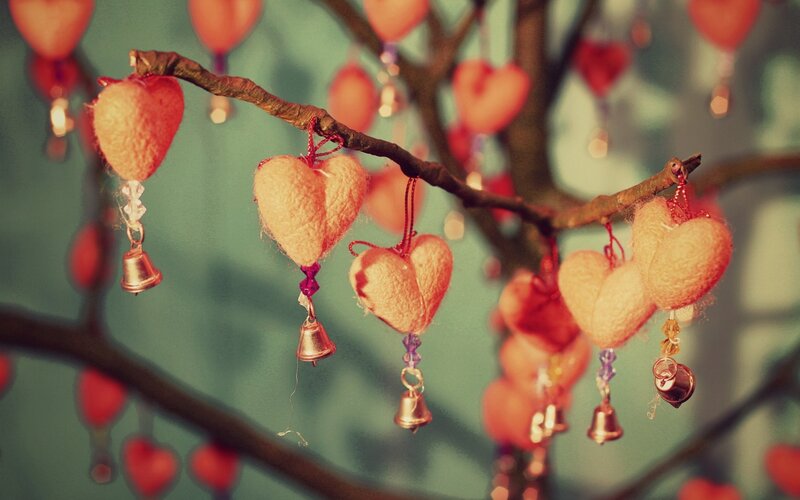 Heart-shaped Ornaments on Branch