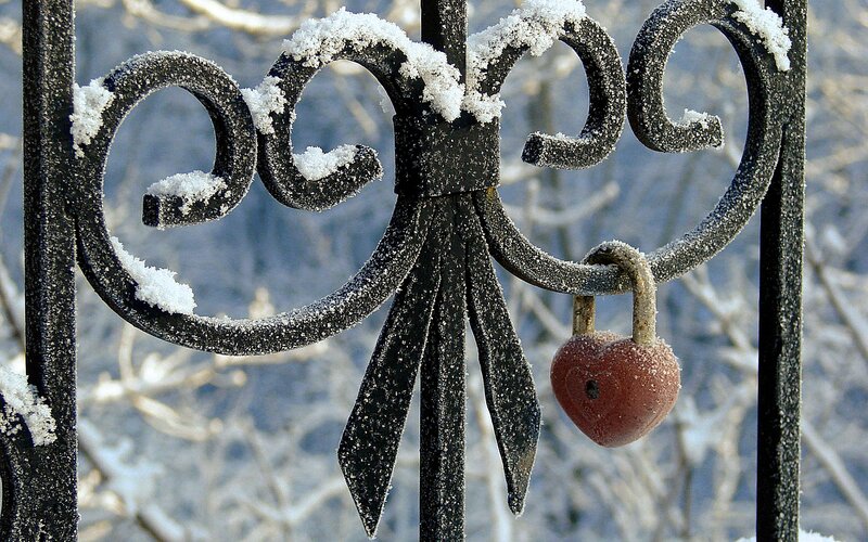 Heart-shaped Padlock on Fence