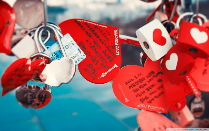 Heart-shaped Padlocks — Red, Romantic, Photograph, Hearts