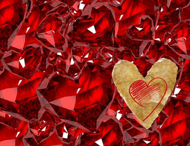 Heart-shaped Paper on Red Crystals
