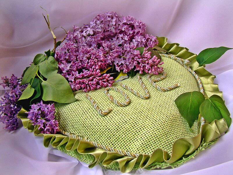 Heart-shaped Pillow with Lilacs