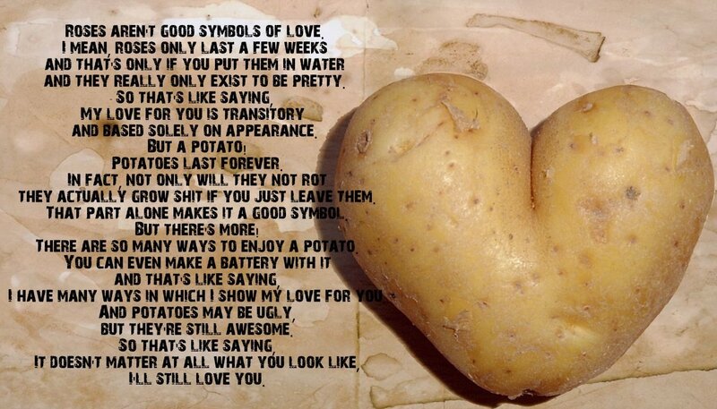 heart-shaped potato love poem