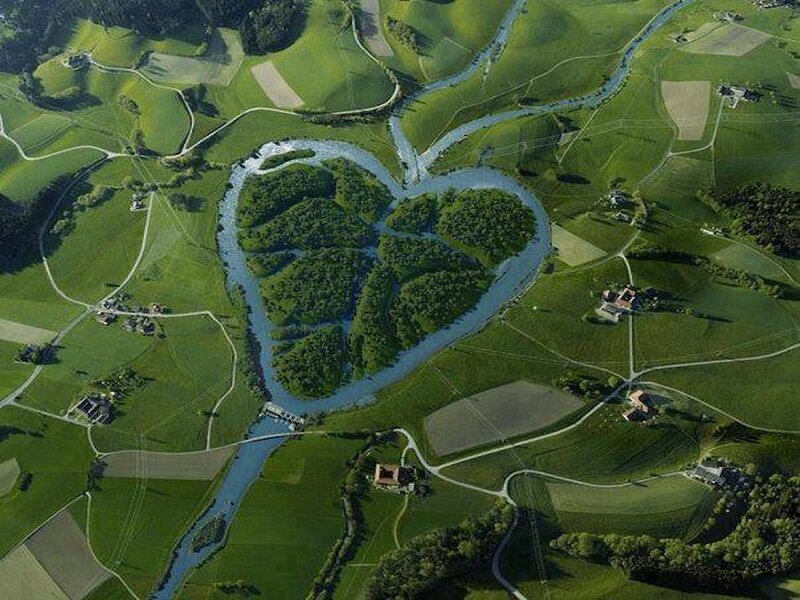Heart-shaped River Bend — Green, Serene