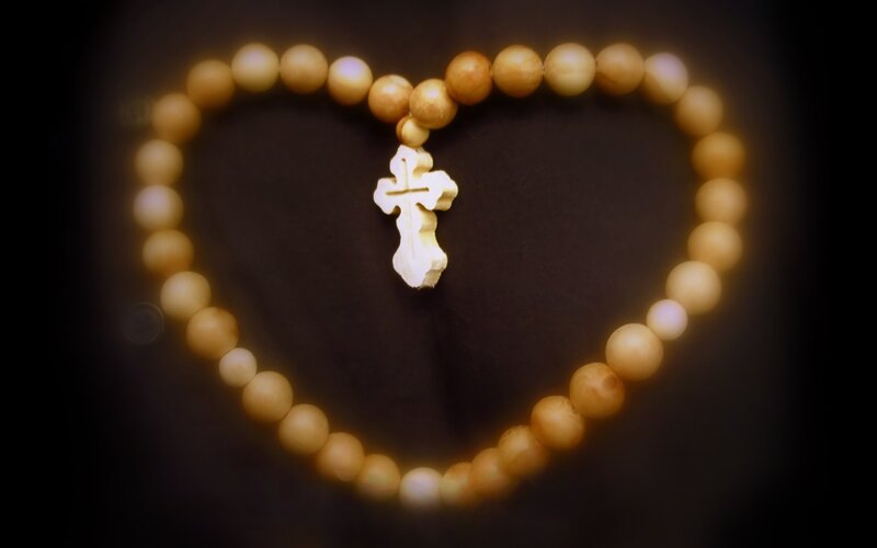 heart-shaped rosary beads