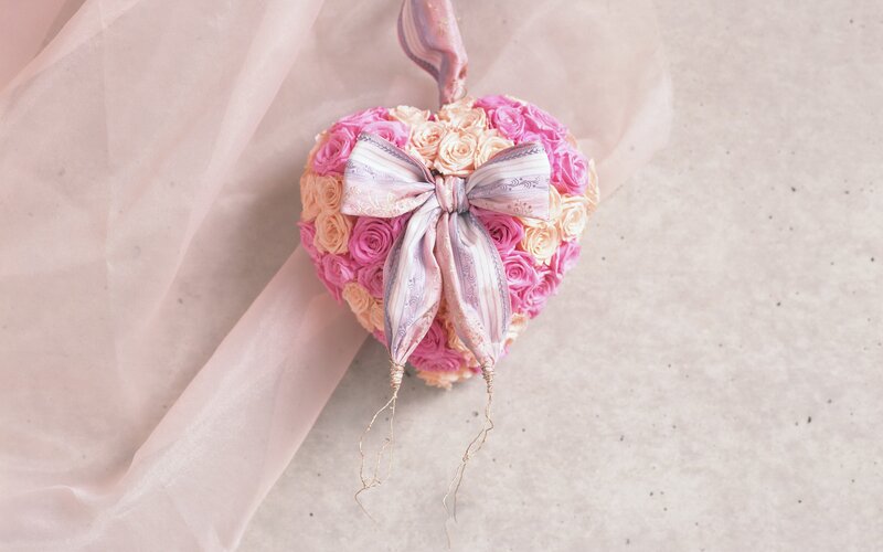 Heart-shaped Rose Arrangement — Pink, Romantic, Photograph, Bow, Tulle Fabric