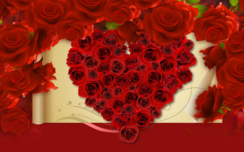 Heart-shaped Rose Arrangement — Red, Romantic, Digital Art