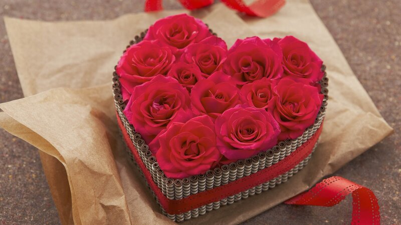 Heart-shaped Rose Arrangement — Red, Romantic, Photograph, Brown Paper