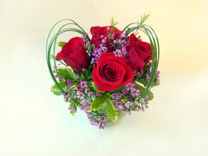 Heart-shaped Rose Arrangement — Red, Romantic, Photograph, Roses, Babys Breath