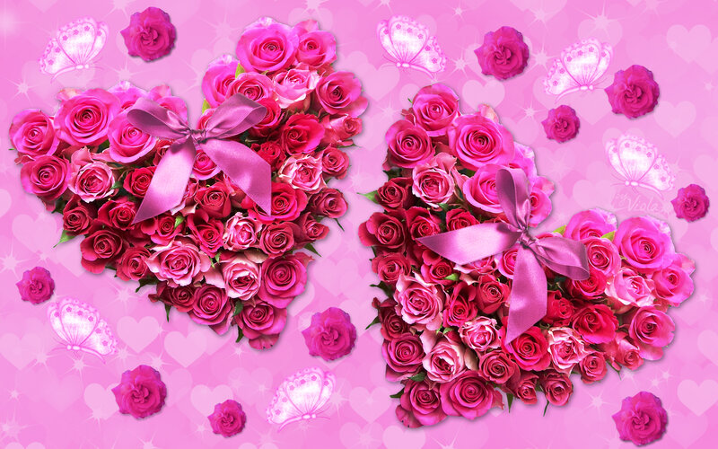 Heart-shaped Rose Bouquet — Pink, Romantic, Digital Art, Roses