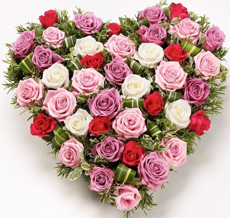 Heart-shaped Rose Bouquet — Pink, Romantic, Photograph, Roses, Greenery