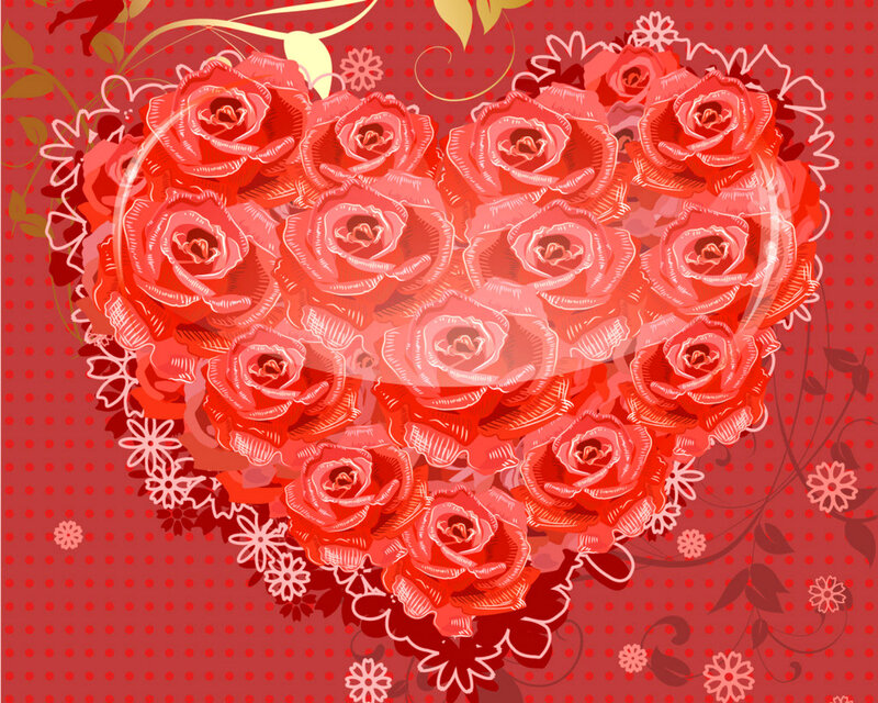 Heart-shaped Rose Bouquet — Red, Romantic, Illustration